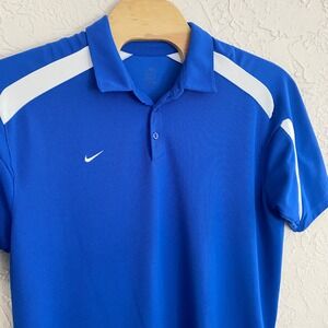 Nike Mens Athletic Golf Polo Shirt Large L Blue White Colorblock Short Sleeve